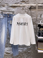 AMIRI Thorn‑Letter Logo Graphic Long‑Sleeve Tee
