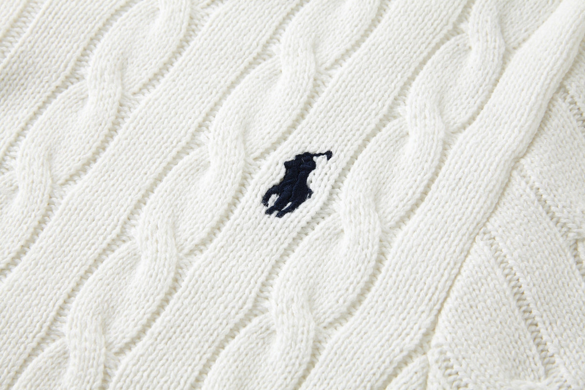 Polo Ralph Lauren Men’s Cable‑Knit Short‑Sleeve Polo Shirt With Navy Pony Embroidery