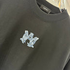 AMIRI Rhinestone Monogram Chest Logo Crew Neck Short‑Sleeve T‑Shirt