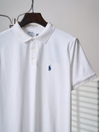 Men Classic Short‑Sleeve Collared Polo Shirt, Casual Top With Small Horse Chest Embroidery