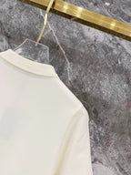 Men's Pique Knit Short‑Sleeve Polo Shirt Small Horse Embroidery Solid Cream Casual Top