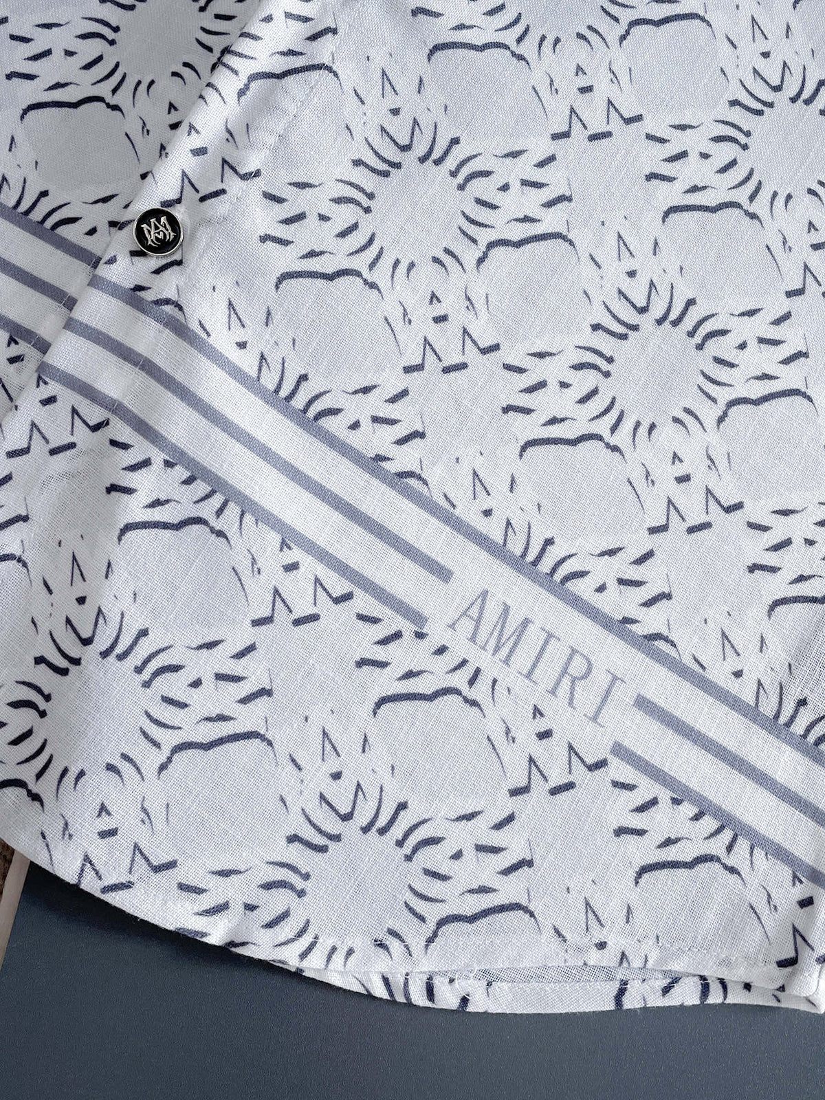 AMIRI All‑Over Print Short‑Sleeve Button‑Up Shirt & Drawstring Shorts Two‑Piece Summer Set