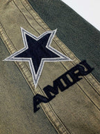 AMIRI Star‑Patch Elastic Waist Wide‑Leg Denim Pants