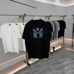 AMIRI Rhinestone Monogram Chest Logo Crew Neck Short‑Sleeve T‑Shirt