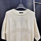 AMIRI Number Motif Mesh Knit Short‑Sleeve Sweater