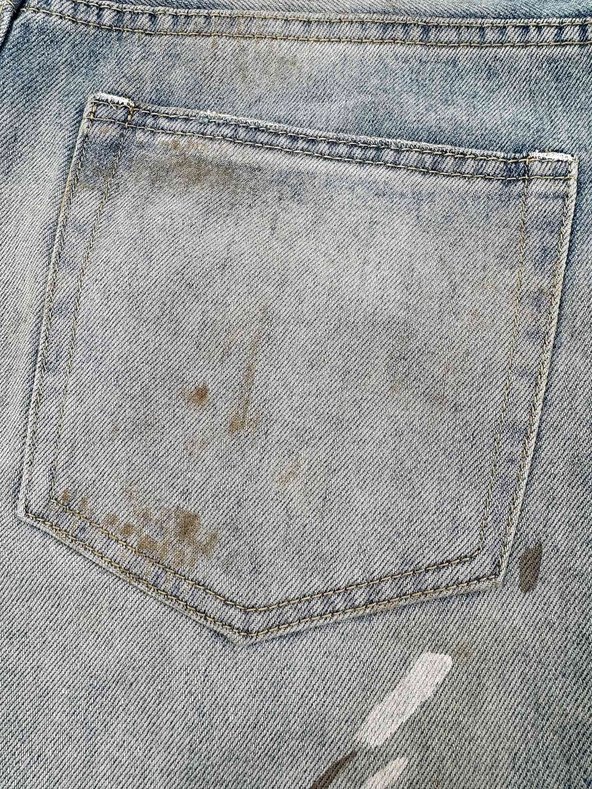 Acne Studios Paint‑Splatters Distressed Wide‑Leg Denim Jort Shorts