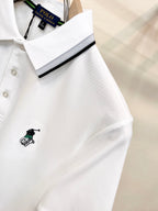 Men's Short‑Sleeve Polo Shirt with Striped Collar & Pony Embroidery