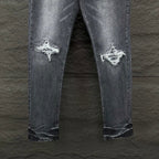 AMIRI White Ribbed Patch Distressed Slim‑Fit Denim Jeans