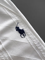 Men's Jacquard Textured Casual Shorts, Geometric Trim Waist & Hem, Rider Embroidery Drawstring Shorts