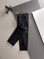 Men's Black Wide‑Leg Cargo Pants, Multi Pockets Rider Embroidery Casual Trousers