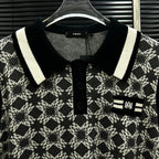 AMIRI Geometric Jacquard Color‑Block Short‑Sleeve Knit Polo Shirt