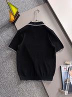 Men's Knit Short‑Sleeve Polo Shirt Contrast Trim Collar Embroidery Top