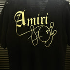 AMIRI Gothic Script Embroidered Short‑Sleeve Knit Cardigan