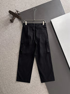 Men's Black Wide‑Leg Cargo Pants, Multi Pockets Rider Embroidery Casual Trousers