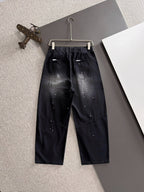 Men's Splatter Paint Wide‑Leg Casual Pants, Elastic Drawstring Waist Rider Embroidery Trousers