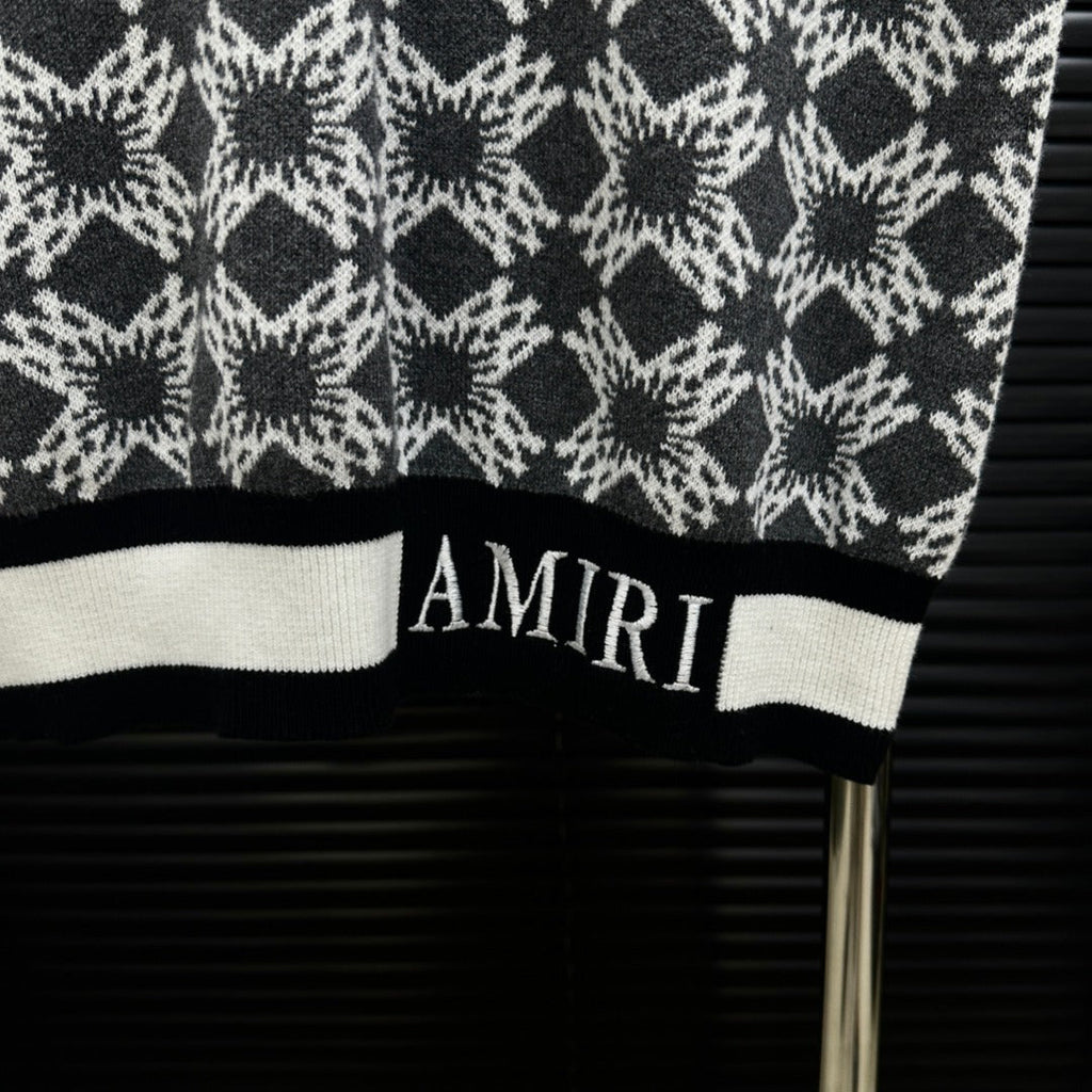 AMIRI Geometric Jacquard Color‑Block Short‑Sleeve Knit Polo Shirt
