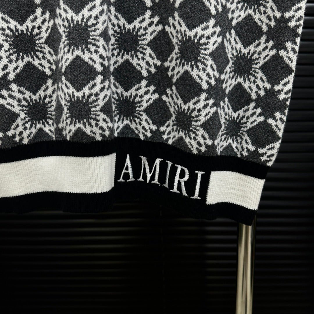 AMIRI Geometric Jacquard Color‑Block Short‑Sleeve Knit Polo Shirt
